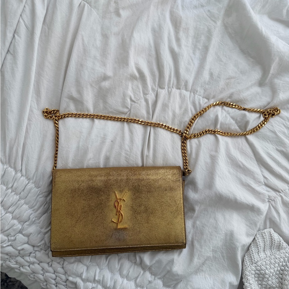 Yves Saint Laurent Vintage Kate Metallic Gold Crossbody Bag